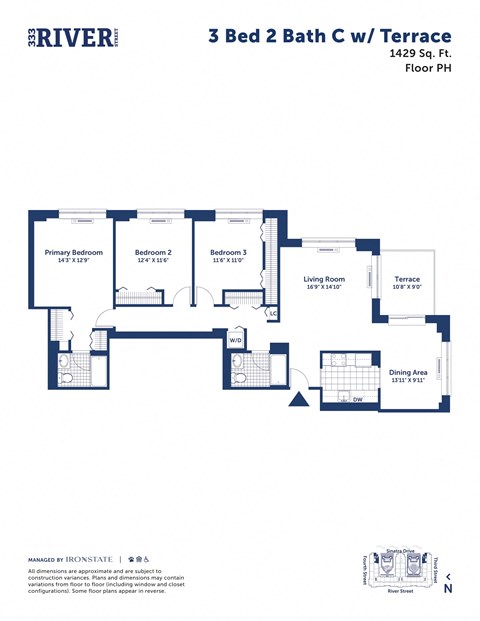 the typical floor plan of a 3 bed 2 bath c unit